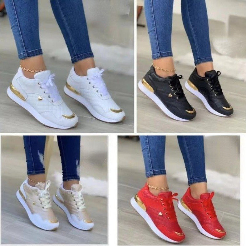 Geruite sneakers voor dames met patchwork veterschoenen en liefdesdecoratie Nexora Store