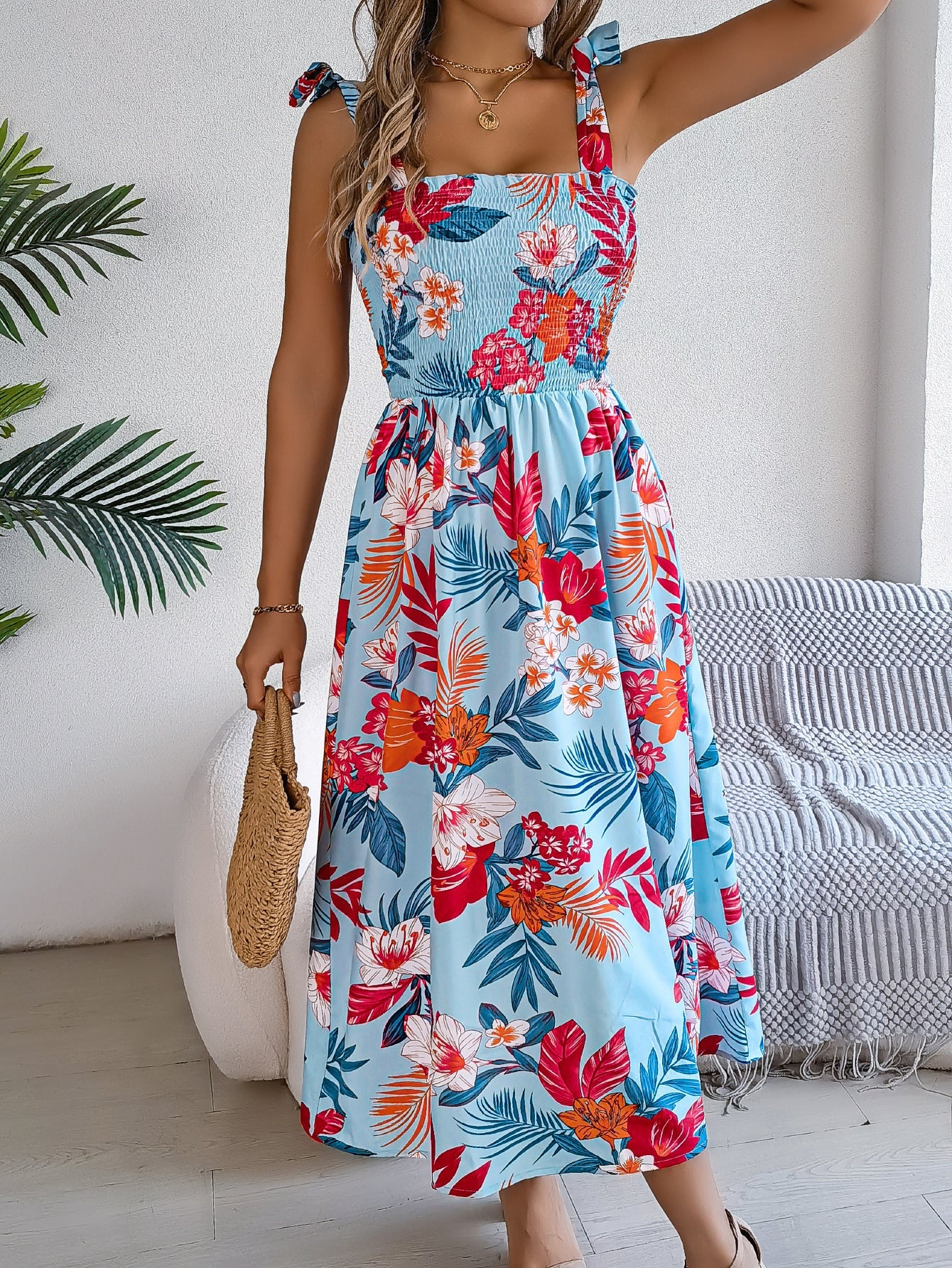 Bloemenprint jarretelle korset jurk in mode vakantie strand lange jurken zomerkleding voor vrouwen Nexora Store