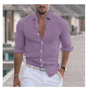 Herenoverhemd met lange mouwen en knoopjes, casual effen tops voor lente en herfst Nexora Store
