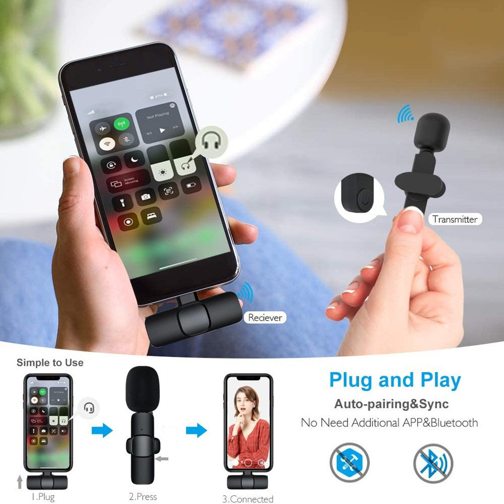 Draadloze Lavalier-microfoon, draagbare audio- en video-opnamemicrofoon voor iPhone en Android, lange batterijduur, live-uitzendingen en gaming Ritchy's Shop