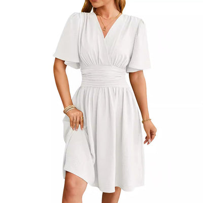 V-hals getailleerde taille flare-mouwen modejurk voor dames Ritchy's Shop