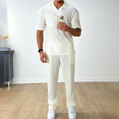 Mode Casual Polo Korte Mouw Overhemd Broek Tweedelig Set Herenpak Ritchy's Shop
