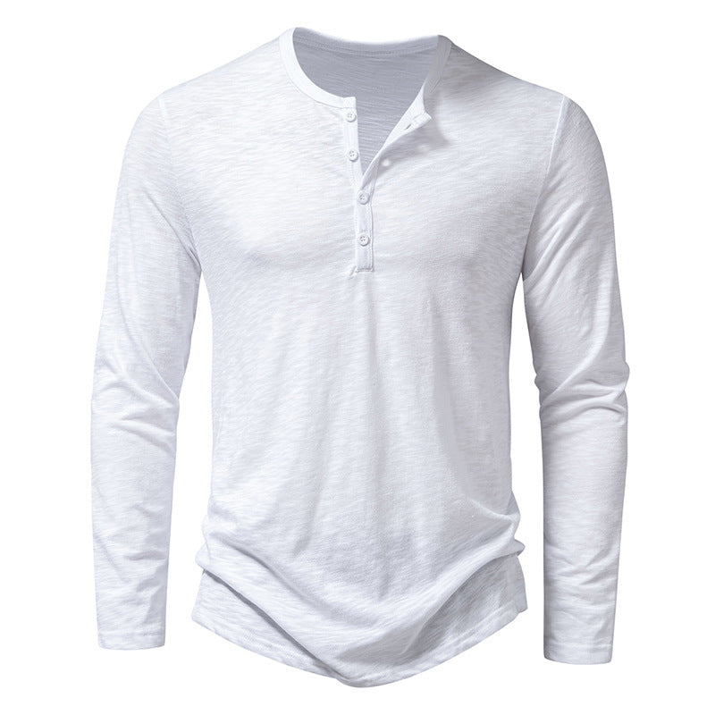 Men's Long-sleeved T-shirt Fashion Casual Solid Color Pullover Button Top Autumn And Spring Clothing Nexora Store