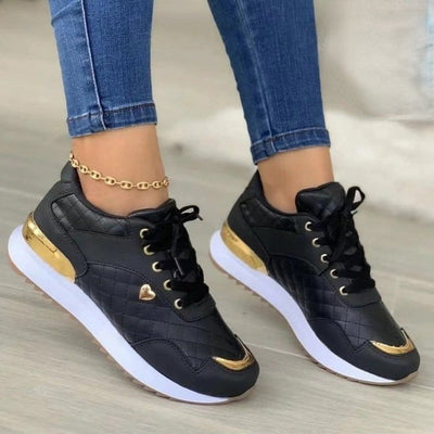 Geruite sneakers voor dames met patchwork veterschoenen en liefdesdecoratie Nexora Store