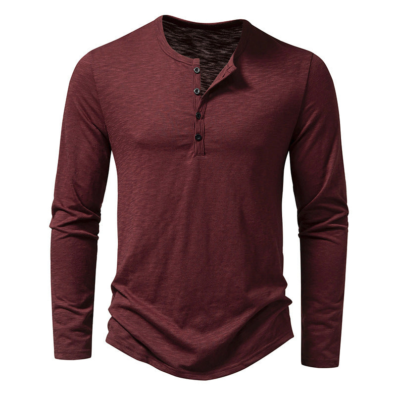 Men's Long-sleeved T-shirt Fashion Casual Solid Color Pullover Button Top Autumn And Spring Clothing Nexora Store