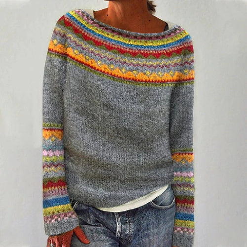 Damesmode ronde hals multicolor losse vrijetijds trui gebreide trui Ritchy's Shop