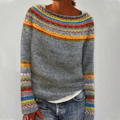Damesmode ronde hals multicolor losse vrijetijds trui gebreide trui Ritchy's Shop