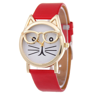 Cartoon Watch With Glasses Cat Student Belt Watch Women's Quartz Watch Gift Watch Nexora Store