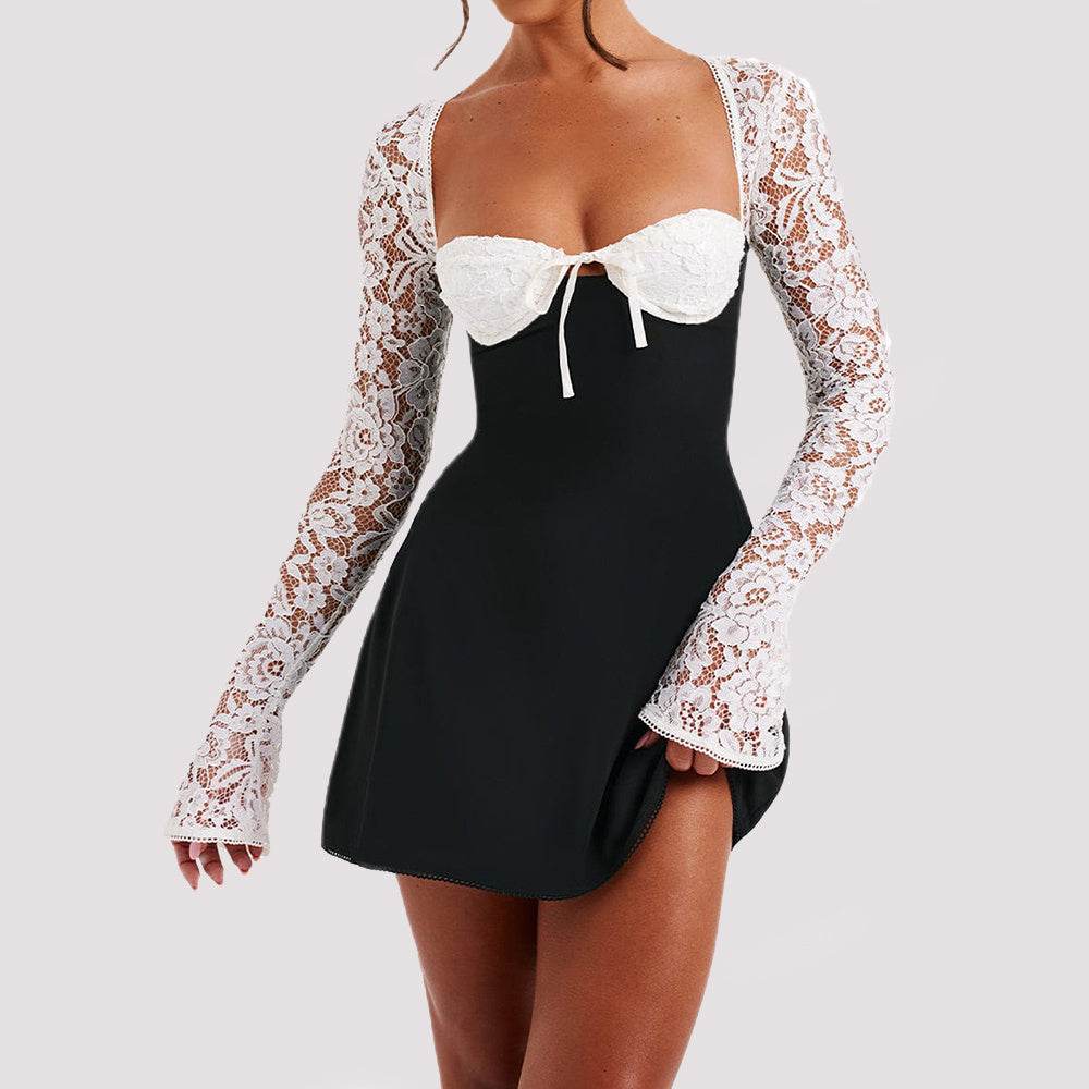 Y2K Kanten Jurk met Lange Mouwen Mode Sexy Korset Rugloos Kanten Korte Jurken Dameskleding Nexora Store