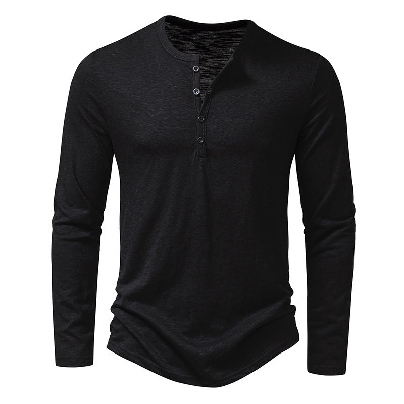 Men's Long-sleeved T-shirt Fashion Casual Solid Color Pullover Button Top Autumn And Spring Clothing Nexora Store