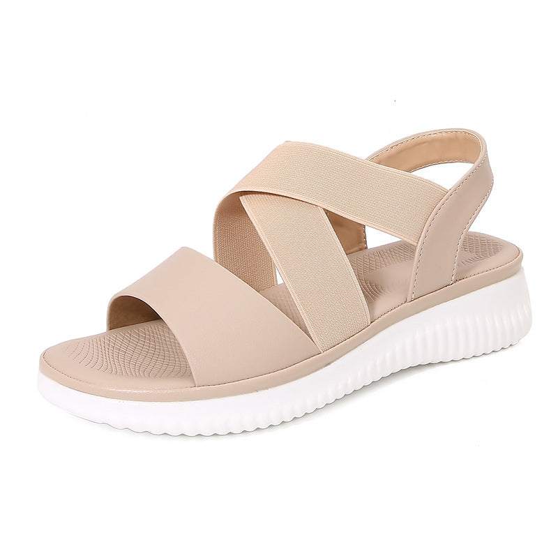 Bohemian stijl gestreepte elastische platte sandalen met rubberen band Nexora Store