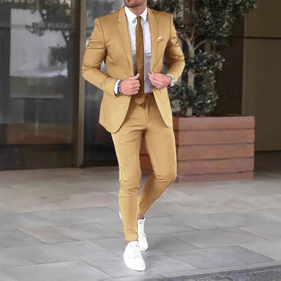 Tweedelige effenkleurige slim-fit jas-pakbroek Nexora Store