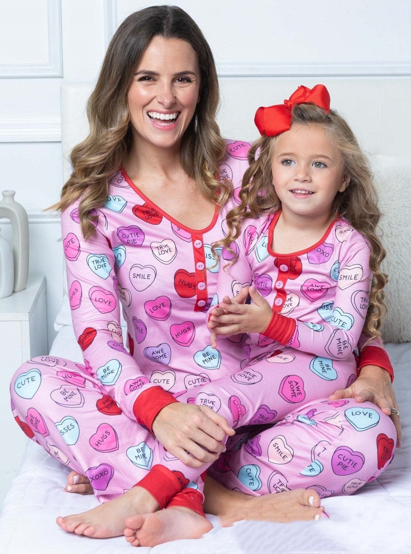 Schoonheid Kleding Valentijnsdag Hart Afdrukken Vrijetijds Pyjama's Pyjama's Ouder-kind Pak Nexora Store