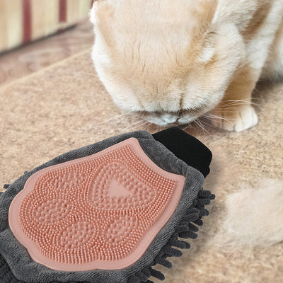 2-in-1 verzorgingshandschoen voor huisdieren, elegante hondenverzorgingstool voor borstelen, masseren en drogen, verzorgingsset voor honden en katten, 2-zijdige badborstel, reinigings- en massagehandschoen Ritchy's Shop