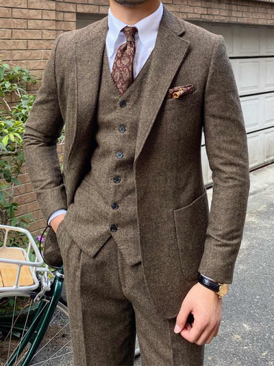 Herfst Winter Retro Visgraat Wol Slim Fit Herenpakken Ritchy's Shop